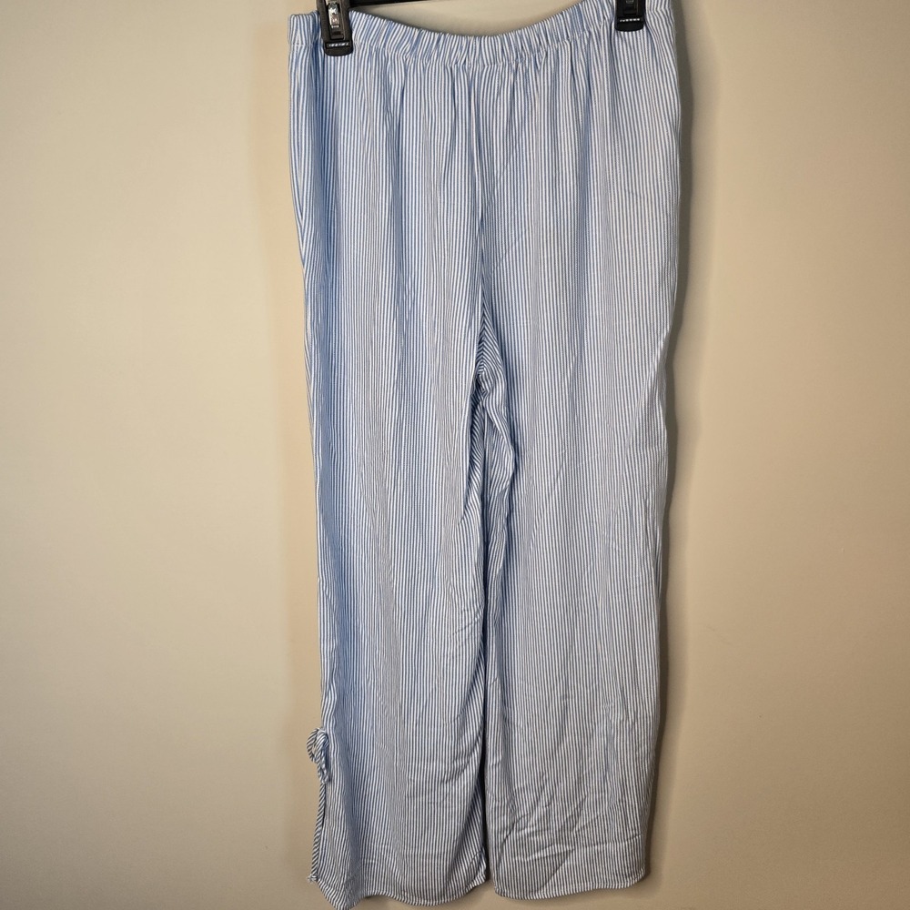Womens Sz L Large Blue White Striped Nautical Pants Pockets Side Tie Wide Leg - Picture 6 of 11